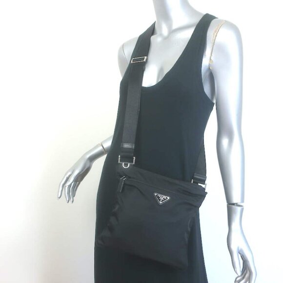 Prada Tessuto Nylon Front Pocket Flat Crossbody Bag Black - Picture 1 of 16